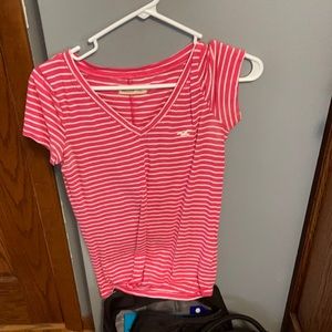 Women’s pink striped short sleeve shirt size small